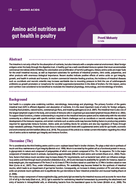 Amino acid nutrition and gut health in poultry