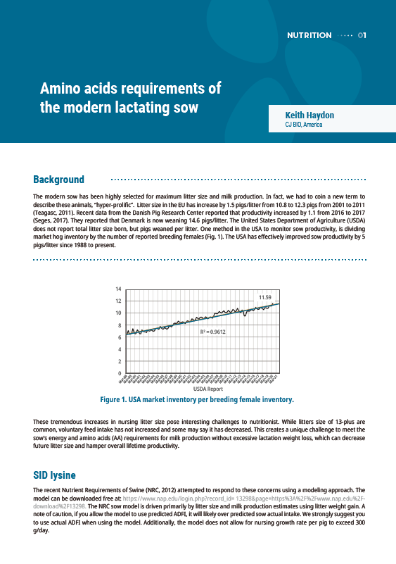 Amino acids requirements of the modern lactating sow