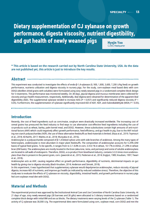 Dietary supplementation of CJ xylanase